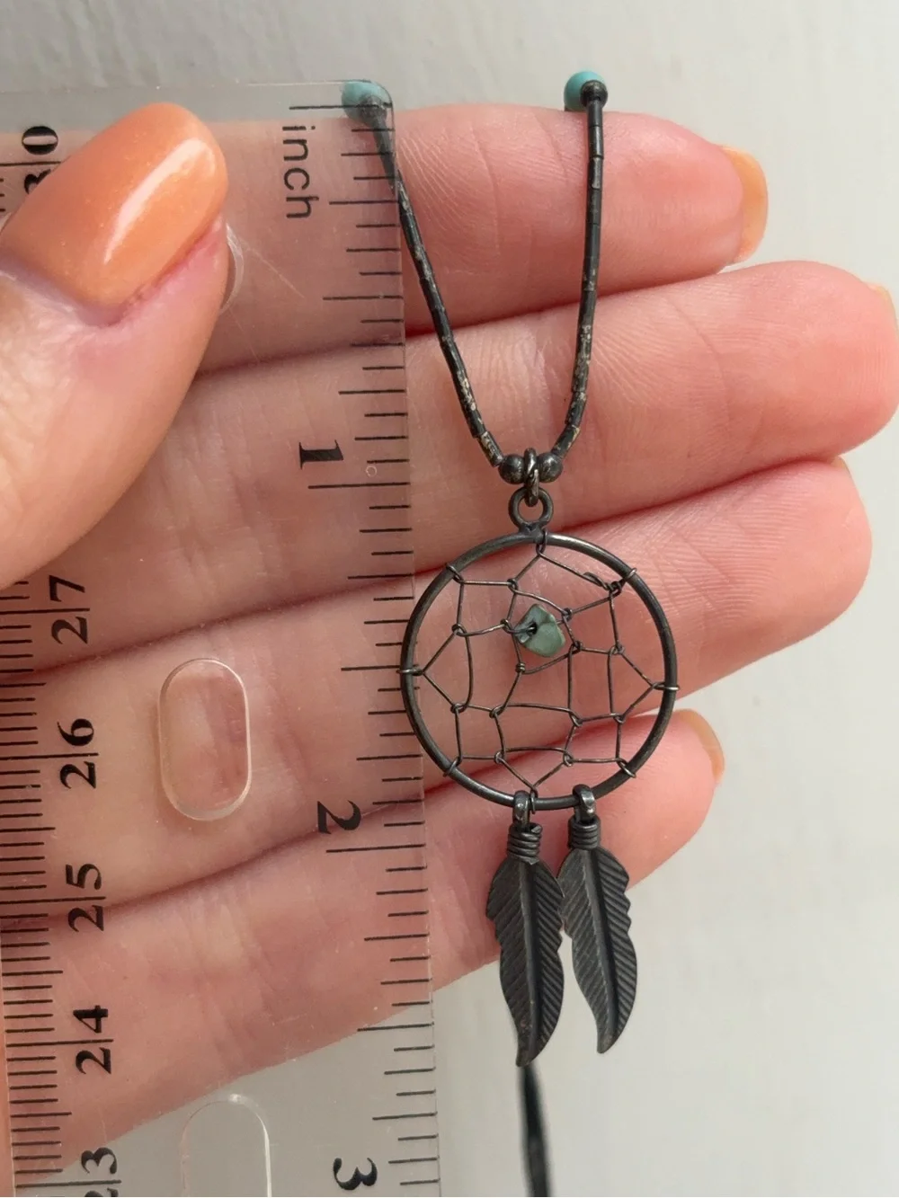Sterling Silver Navajo Vintage Dream Catcher Turquoise Feather Pendant Necklace